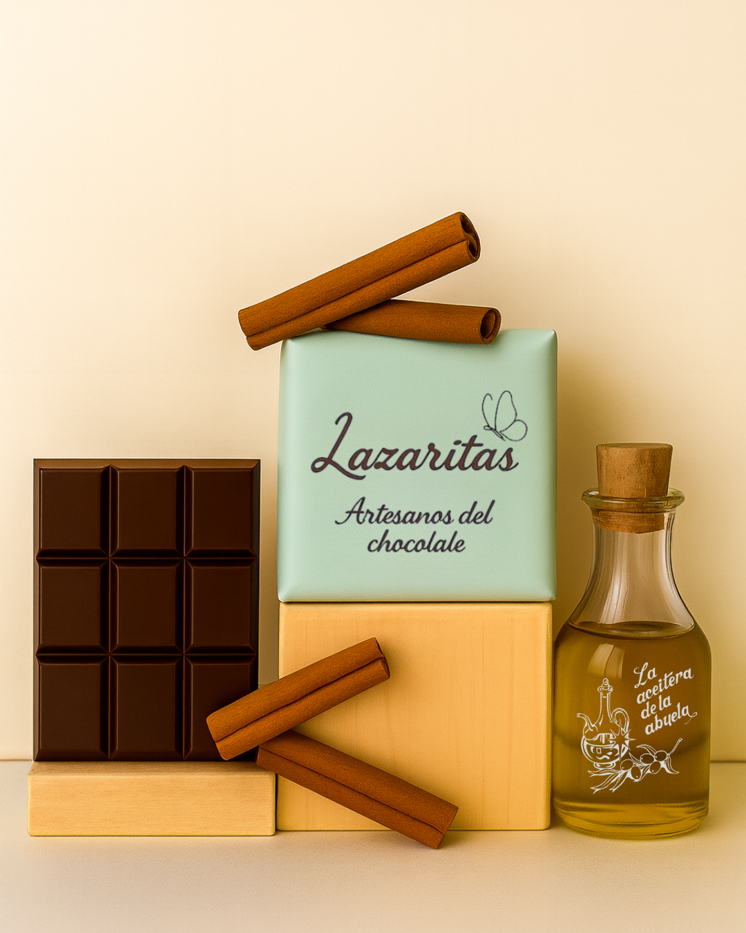 Lazarita de chocolate negro y chocolate con leche trufado, aceite de oliva virgen extra y canela - Imagen 3