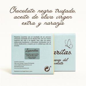Lazarita chocolate negro trufado, aceite de oliva virgen extra y naranja