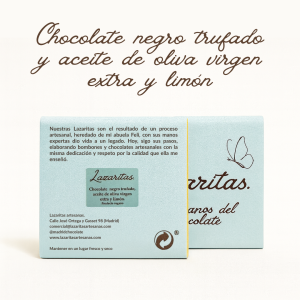 Lazarita chocolate negro trufado y aceite de oliva virgen extra y limón