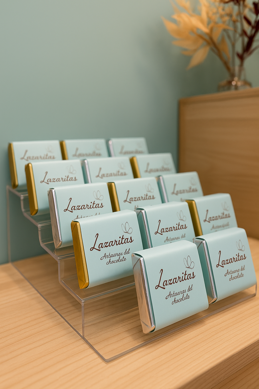 Lazaritas artesanas en mostrador expositor Exposicion de producto lazaritas en mostrador